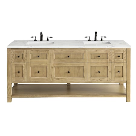 James Martin Vanities Breckenridge 72in Double Vanity, Light Natural Oak w/ 3 CM Ethereal Noctis Top 330-V72-LNO-3ENC